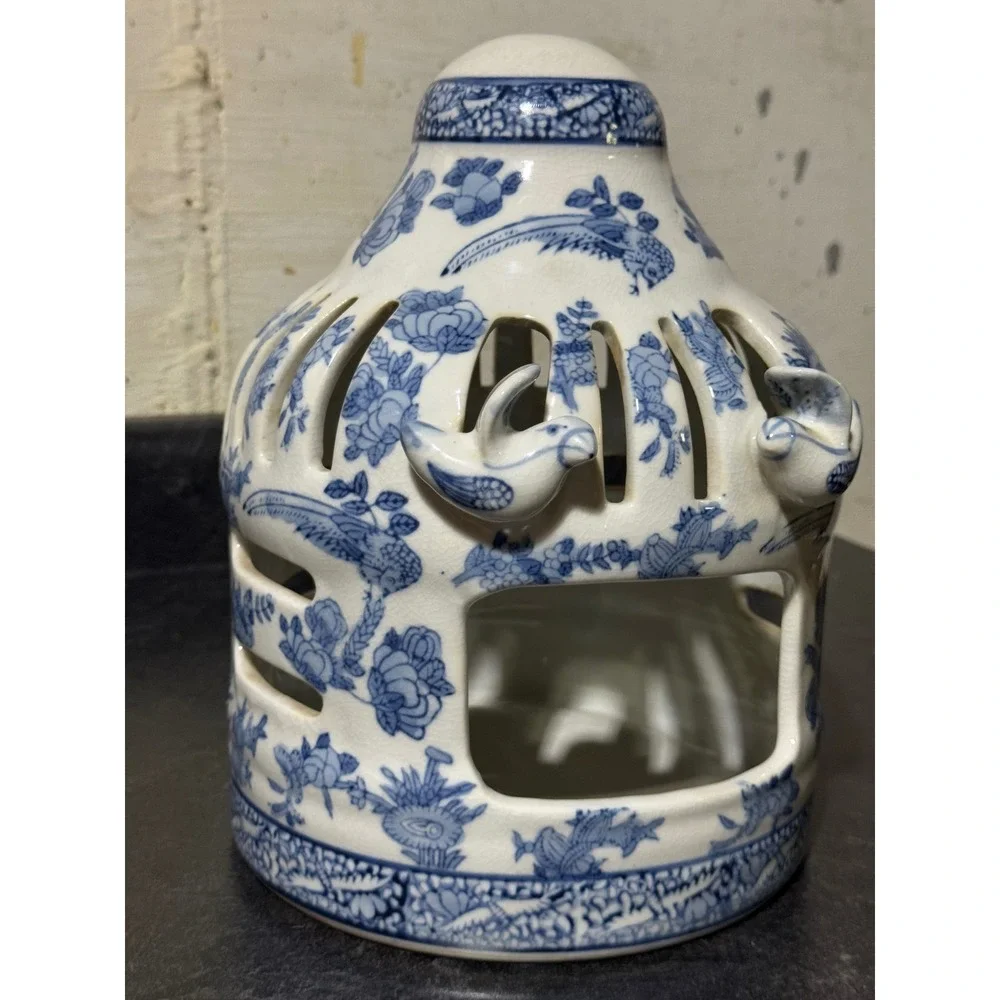 Victoria Ware Ironstone Blue White Birdcage Candle Lantern Chinoiserie